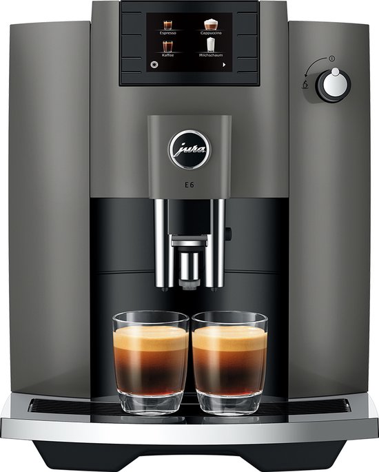 Jura E6 Dark Inox volautomatische espressomachine — elegant donkergrijs design