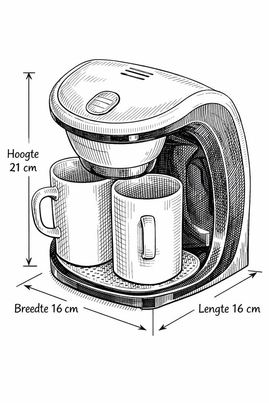 Compact koffiezetapparaat voor studenten inclusief twee kopjes