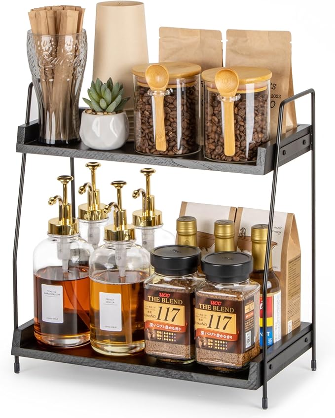 ANBOXIT 2-laags houten koffieorganizer zwart